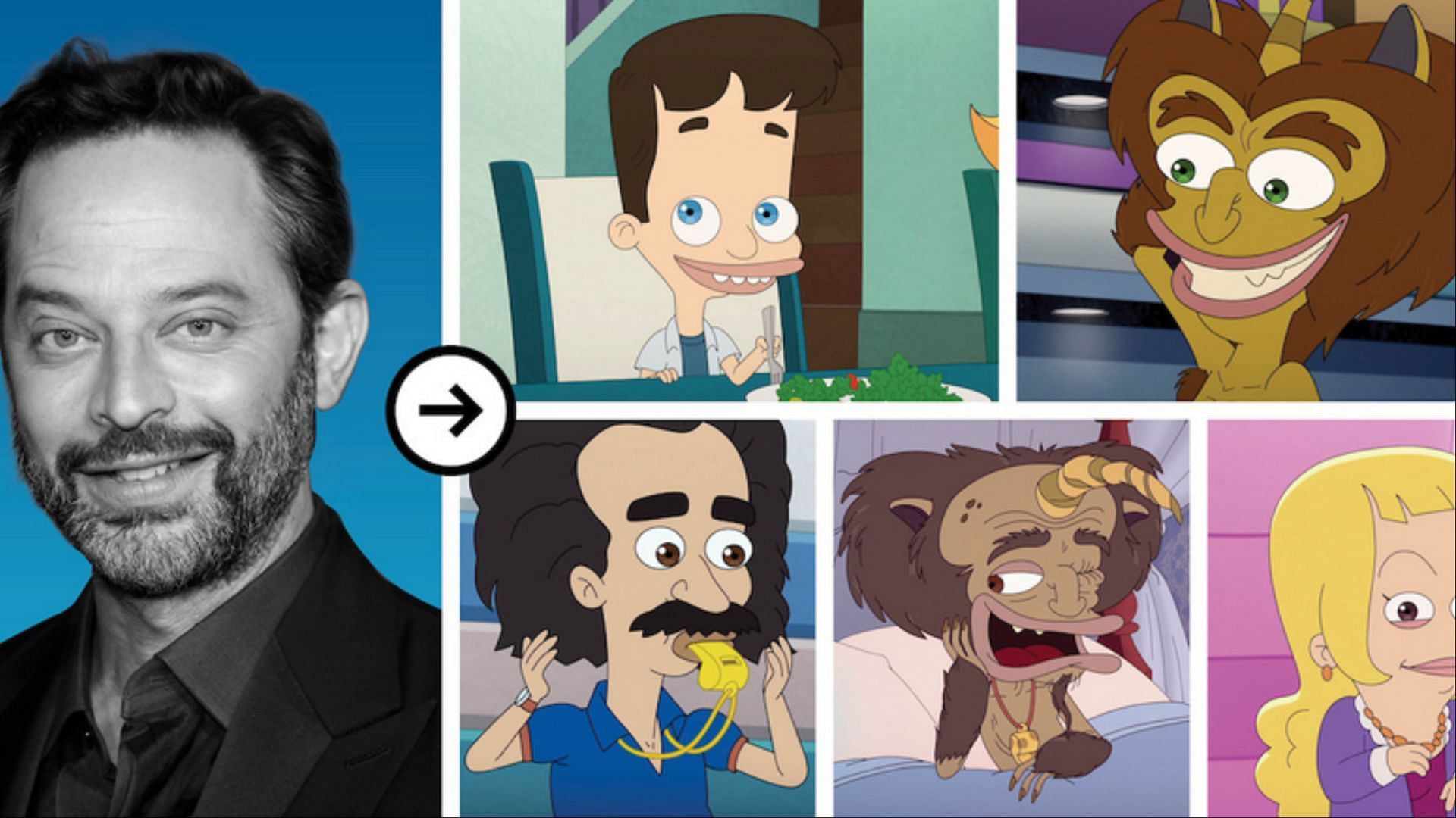 Nick Kroll as Nick Birch, Maury, Rick, Coach Steve, and Lola Skumpy in Big mouth season 8 (Image via Netflix Tudum)